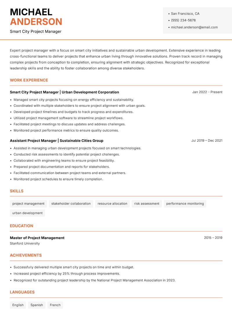 Smart Cities Officer Resume Template