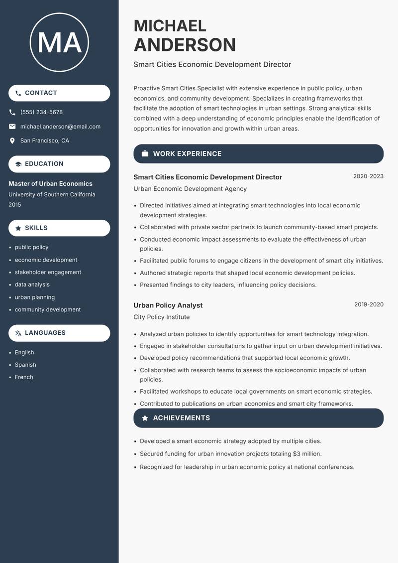 Smart Cities Specialist Resume Preview Example