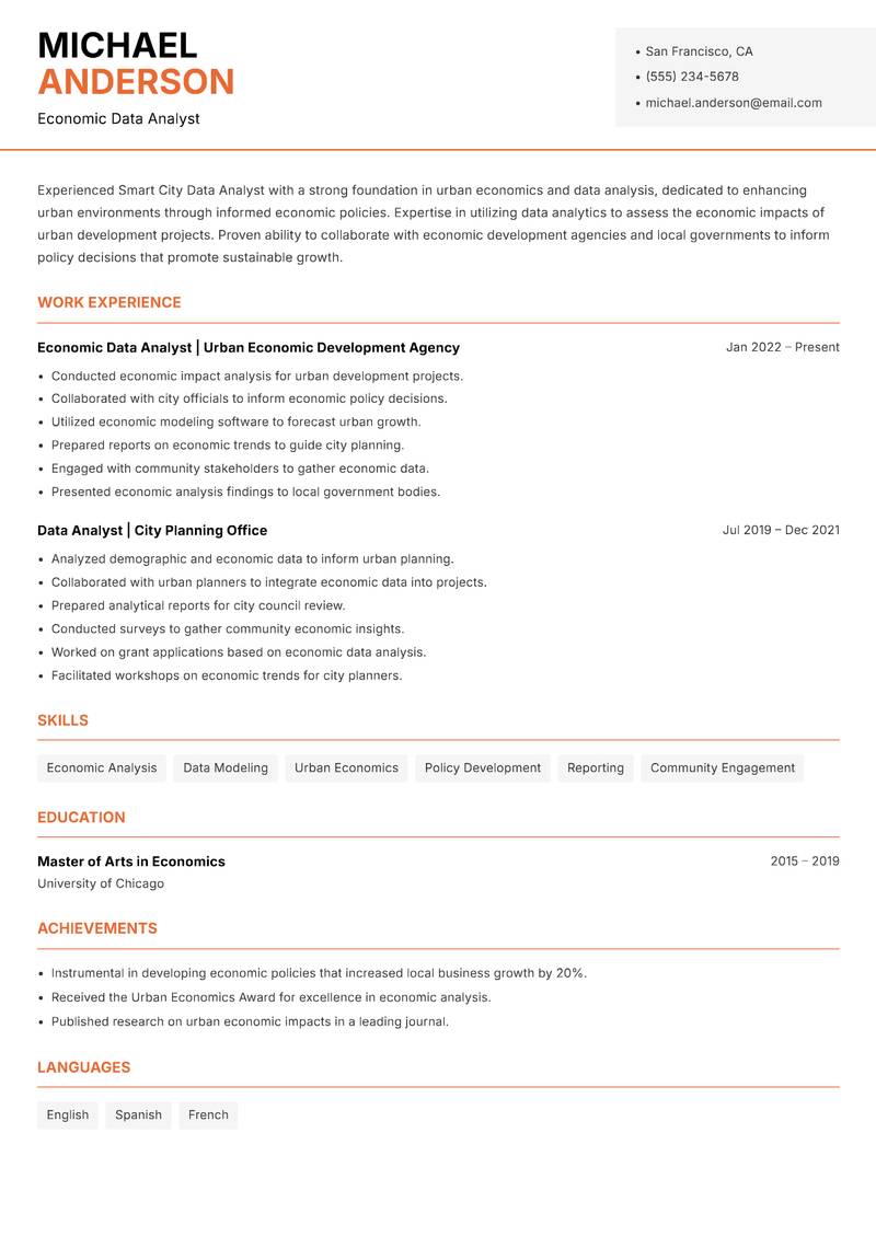 Smart City Data Analyst Resume Template