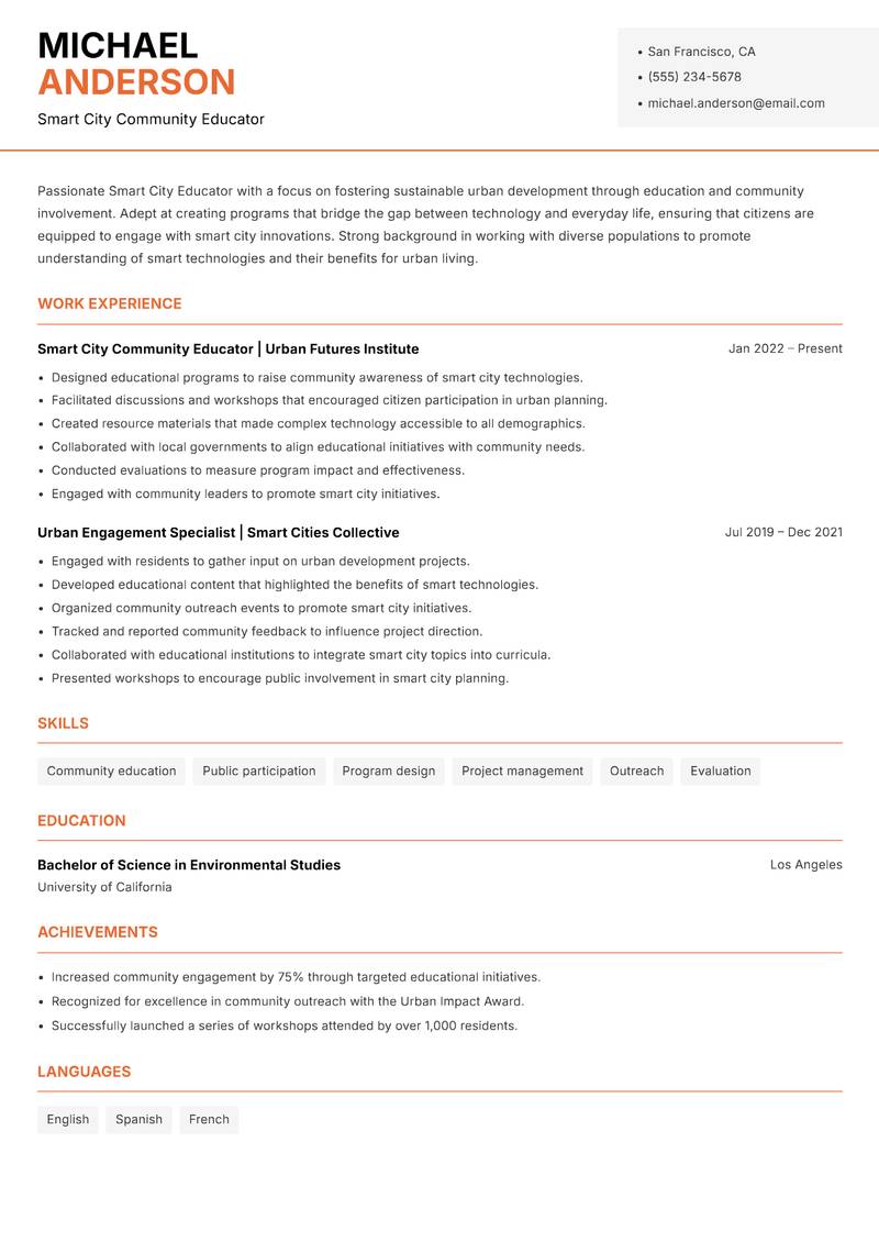 Smart City Educator Resume Template