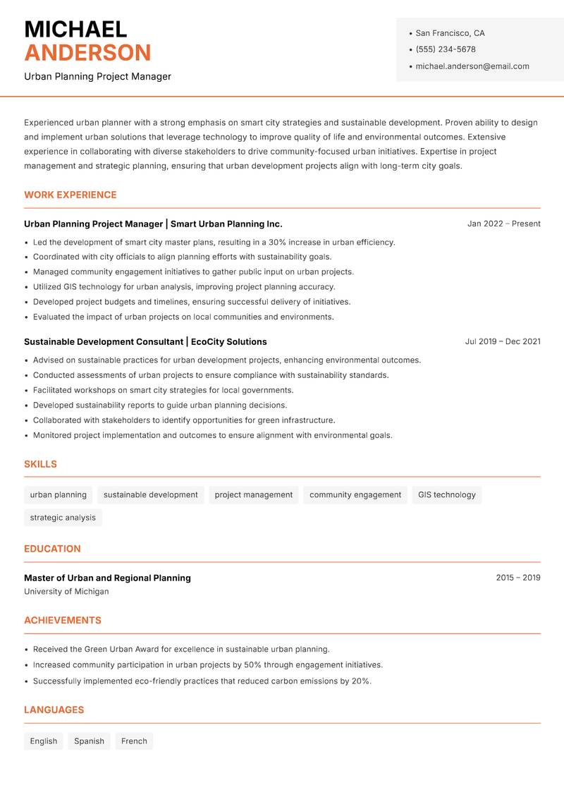 Smart City Manager Resume Template