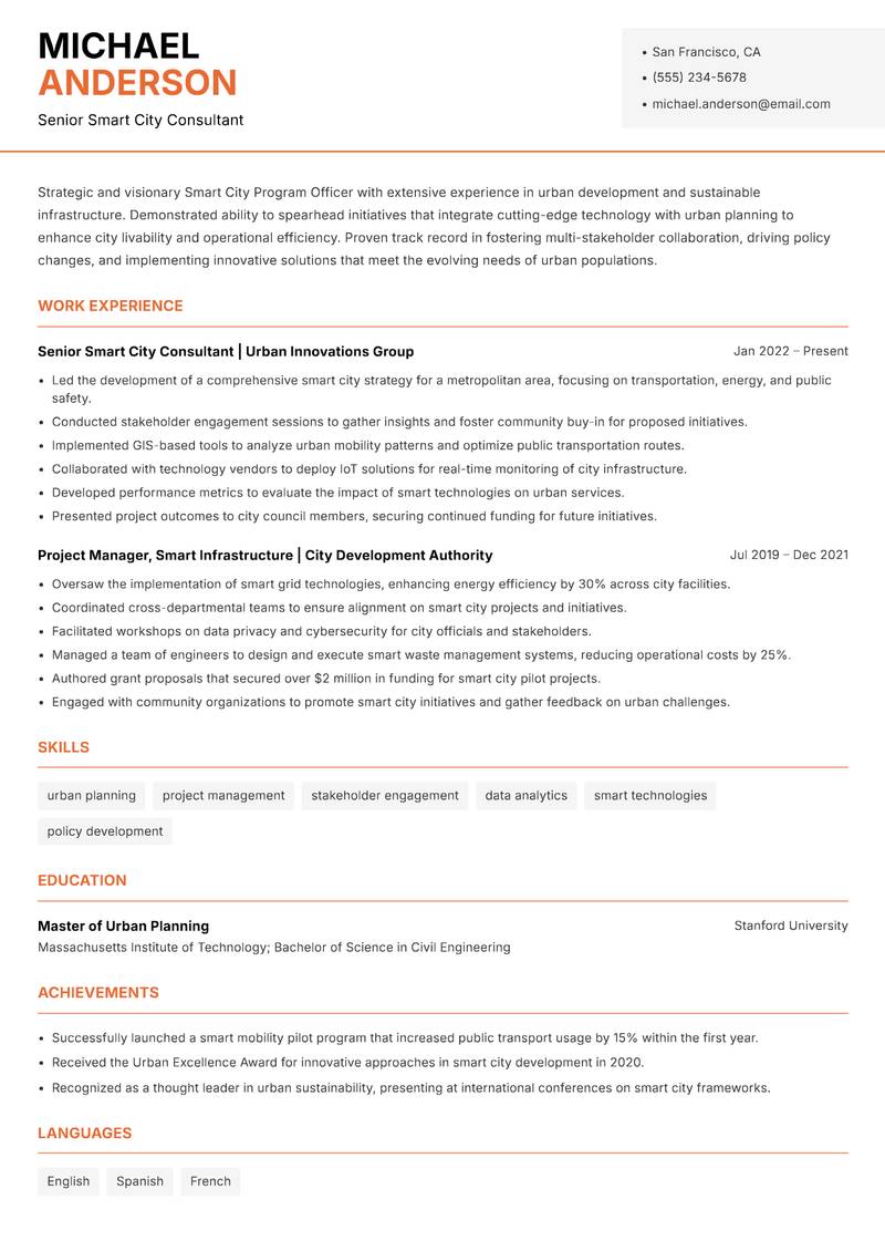 Smart City Program Officer Resume Template