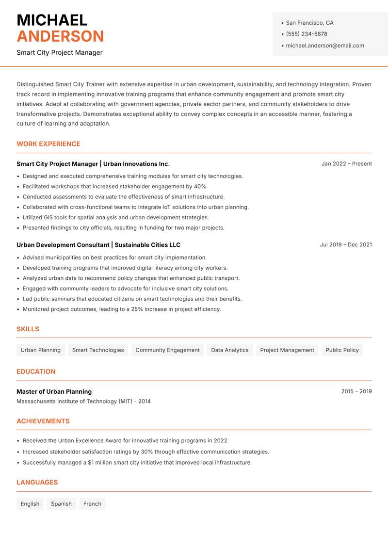 Smart City Trainer Resume Template