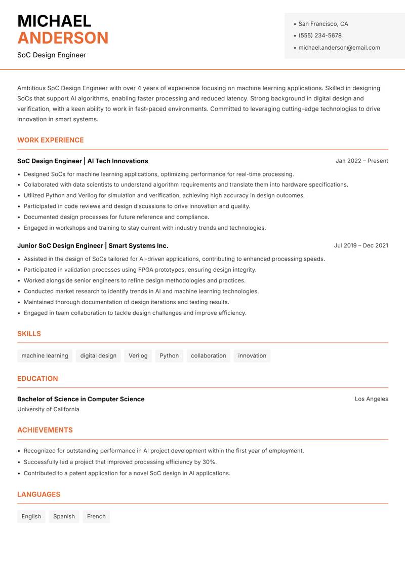 SoC Design Engineer Resume Template
