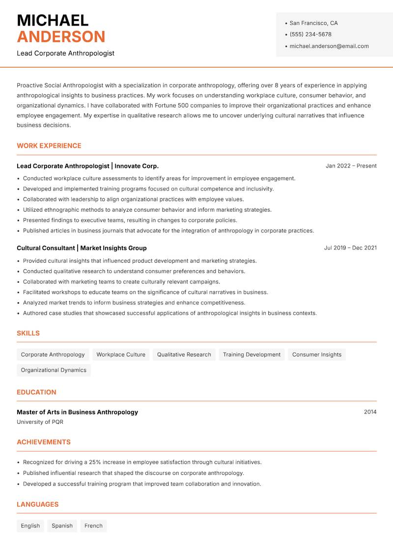Social Anthropologist Resume Template