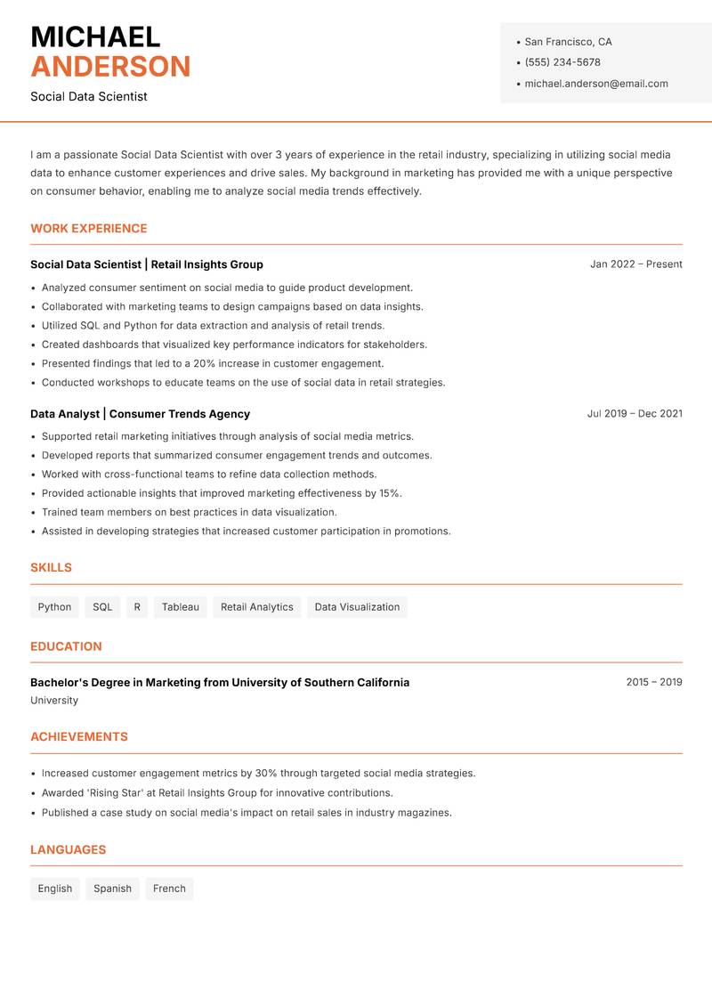 Social Data Scientist Resume Template