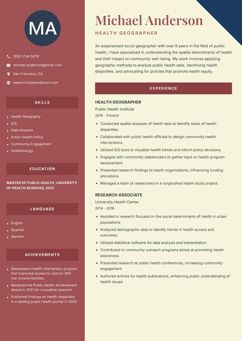 Social Geographer Resume Preview Example