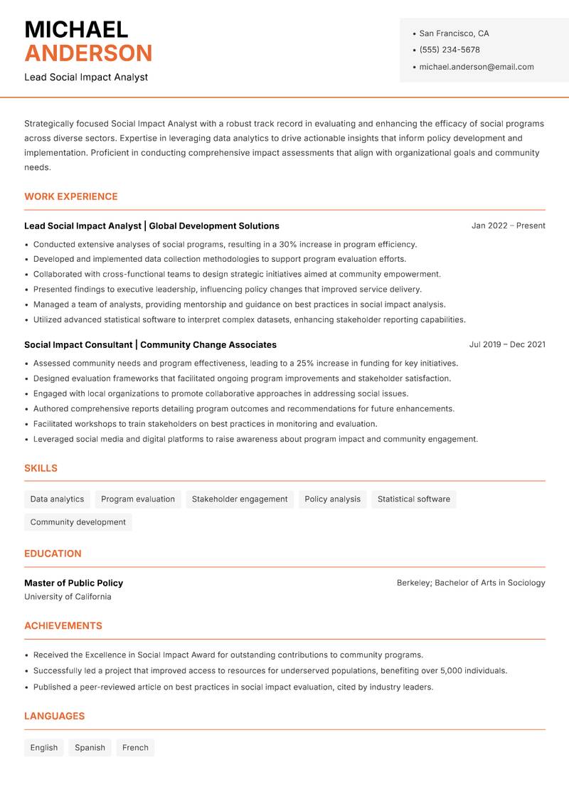 Social Impact Analyst Resume Template
