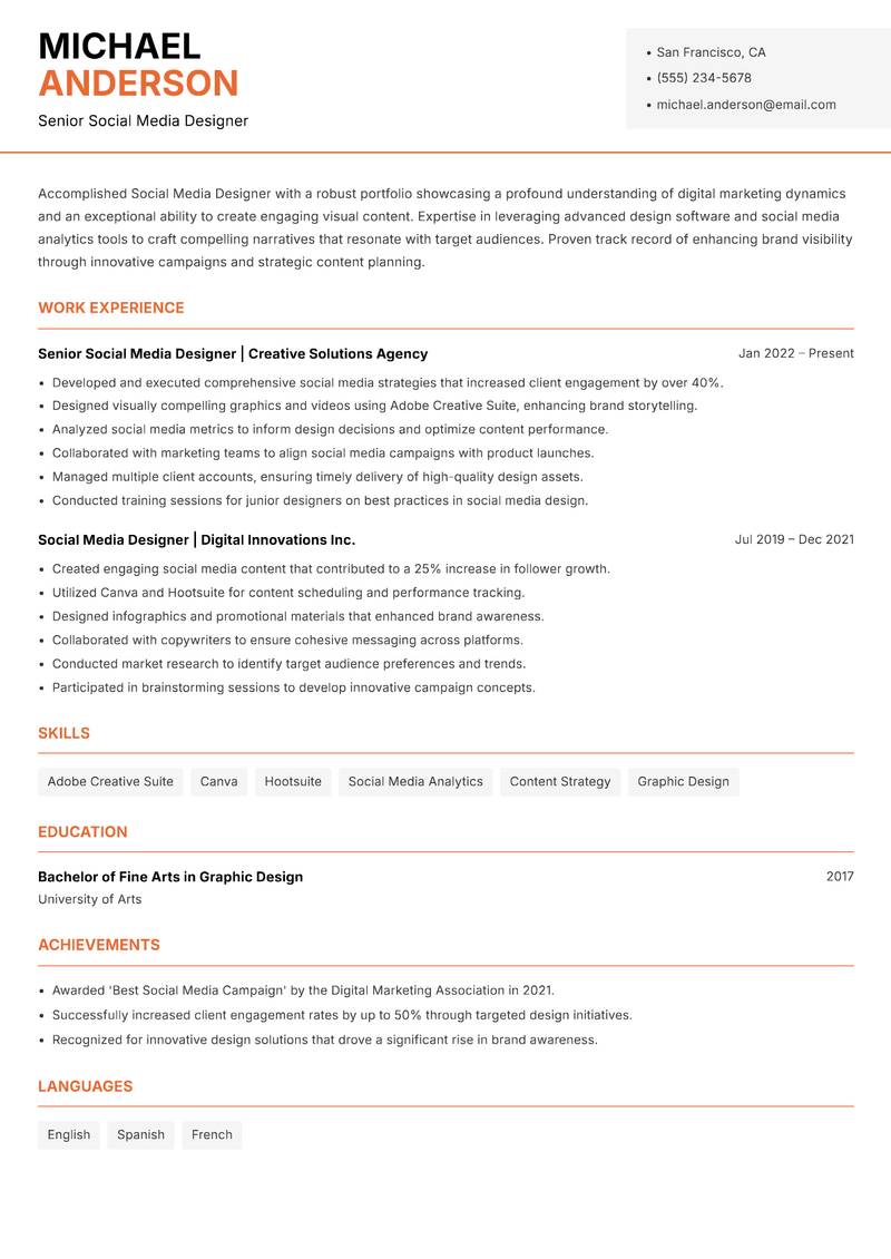 Social Media Designer Resume Template
