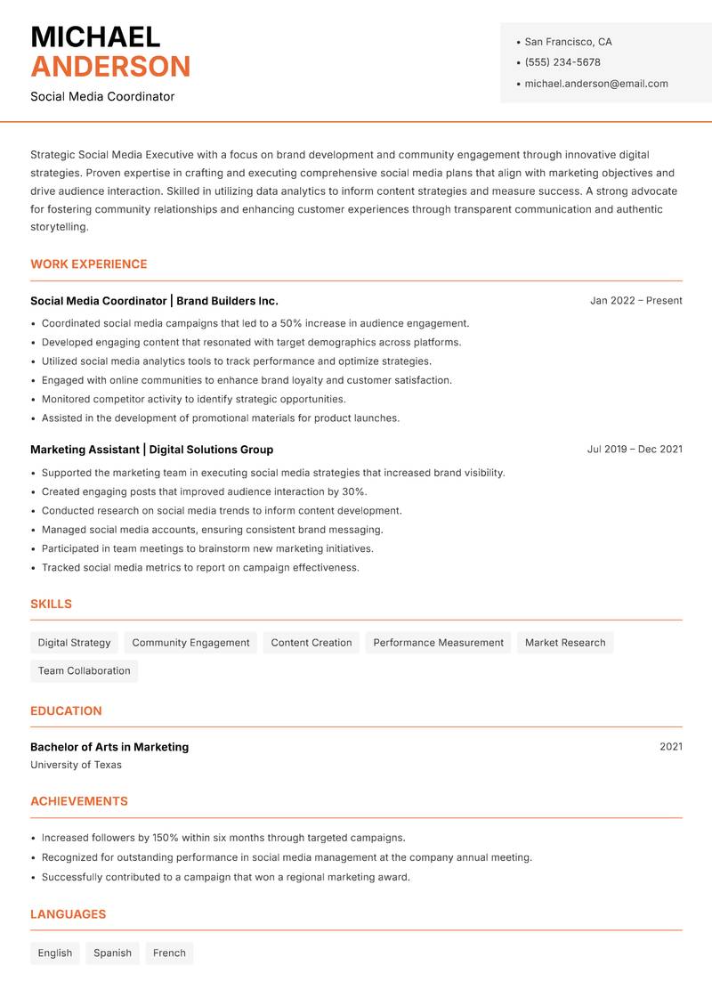 Social Media Executive Resume Template