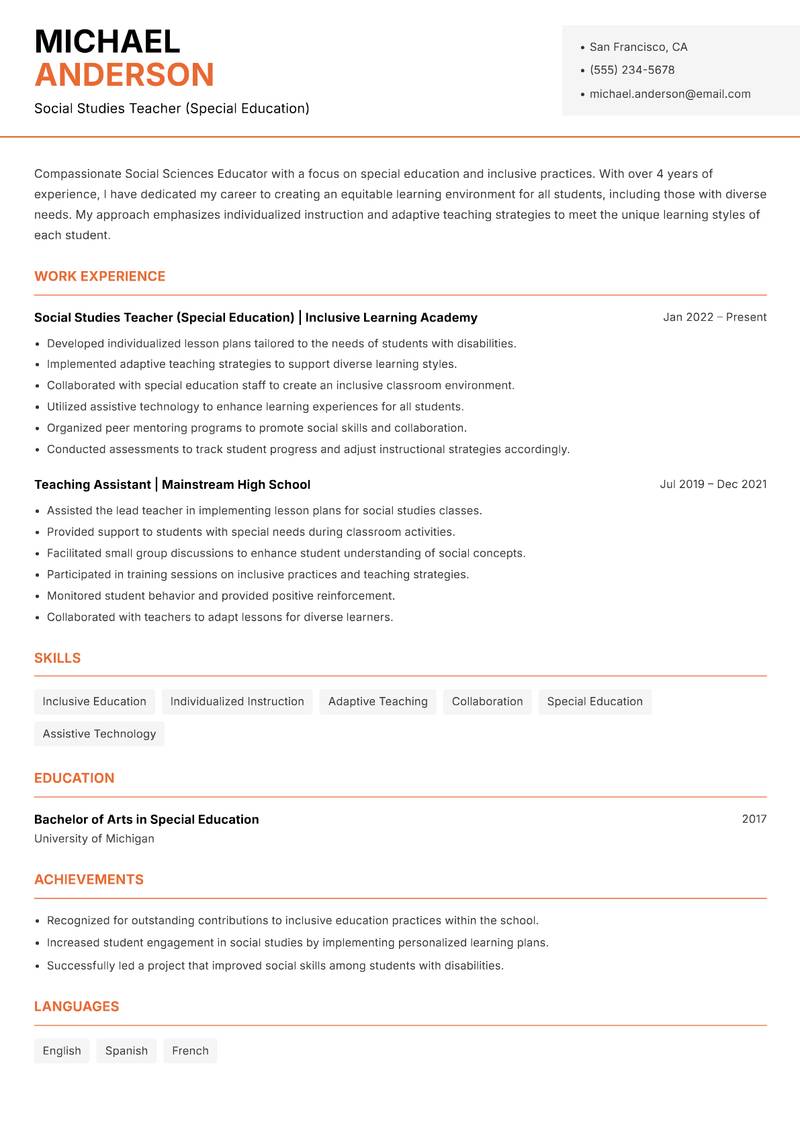 Social Sciences Educator Resume Template