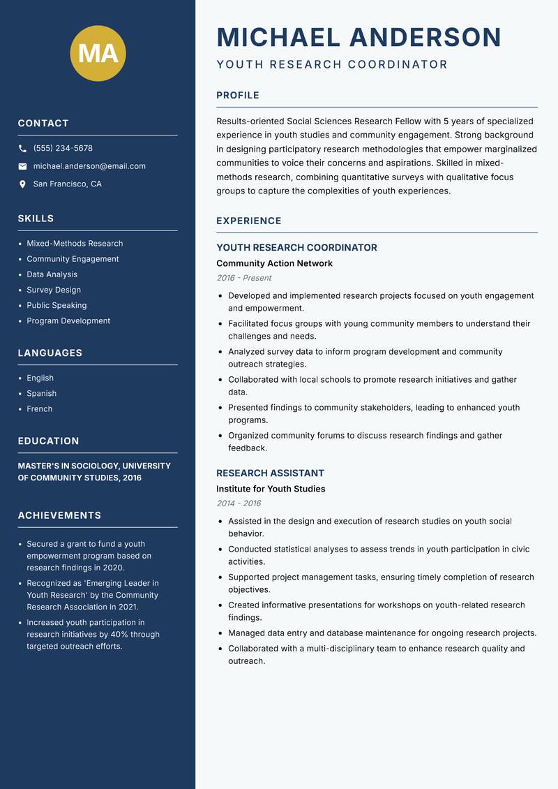 Social Sciences Research Fellow Resume Preview Example