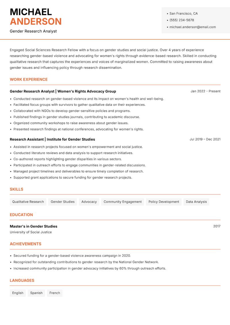 Social Sciences Research Fellow Resume Template