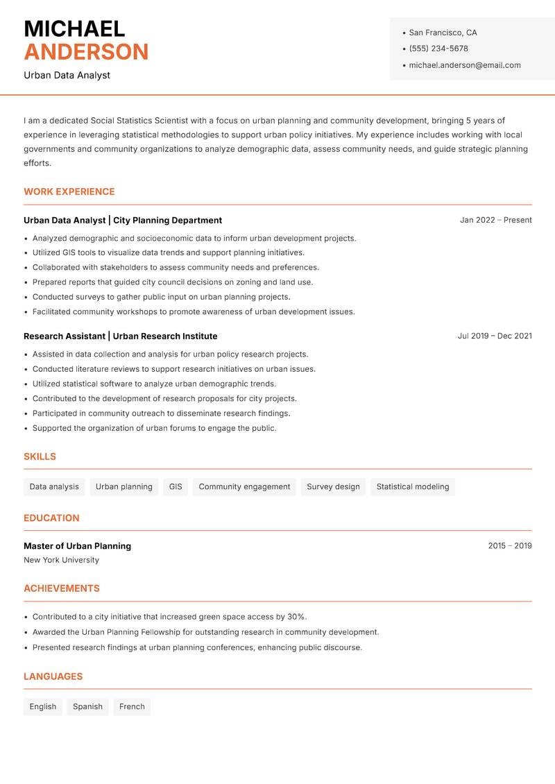 Social Statistics Scientist Resume Template