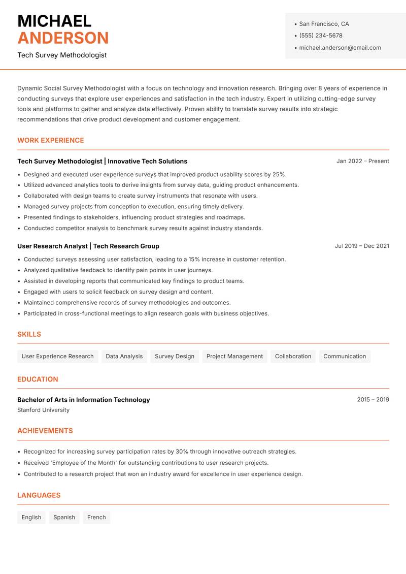 Social Survey Methodologist Resume Template