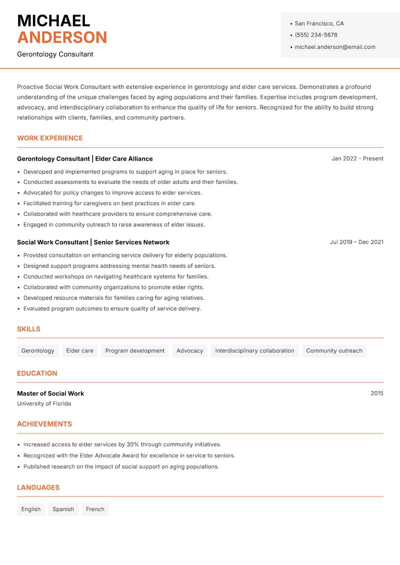 Social Work Consultant Resume Template