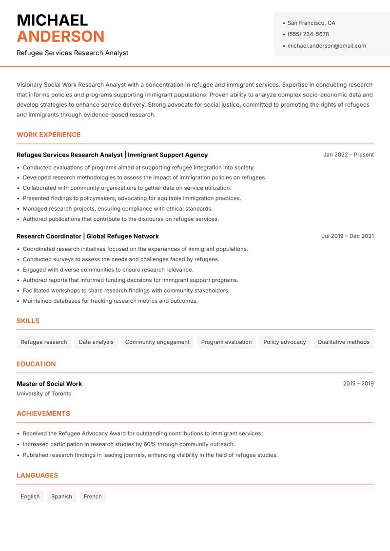 Social Work Research Analyst Resume Template