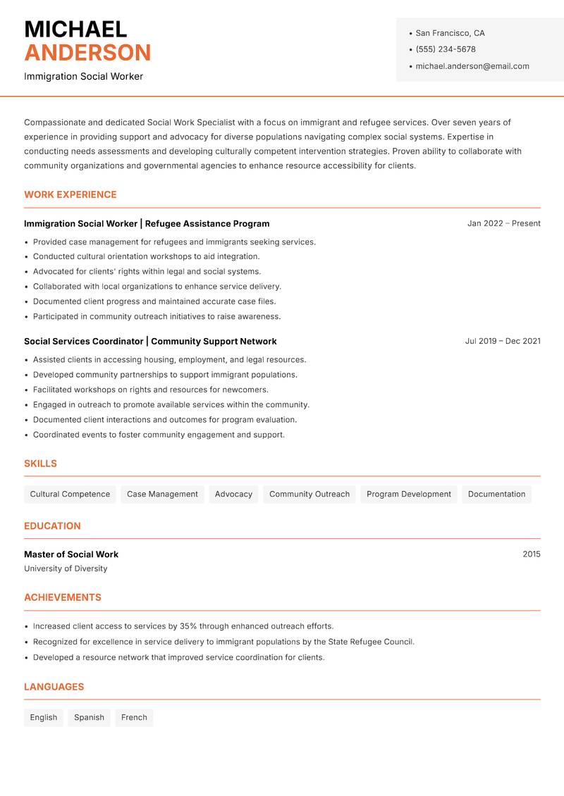 Social Work Specialist Resume Template
