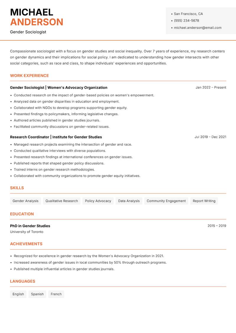 Sociologist Resume Template