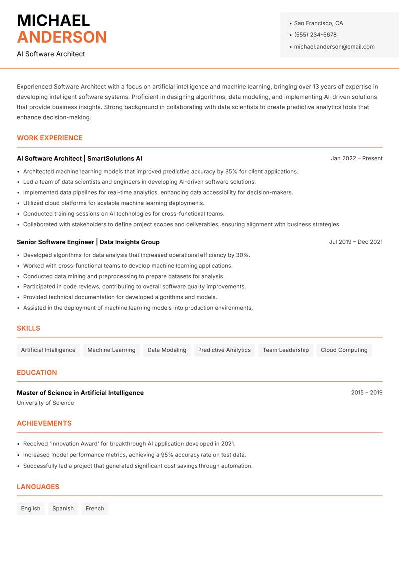 Software Architect Resume Template