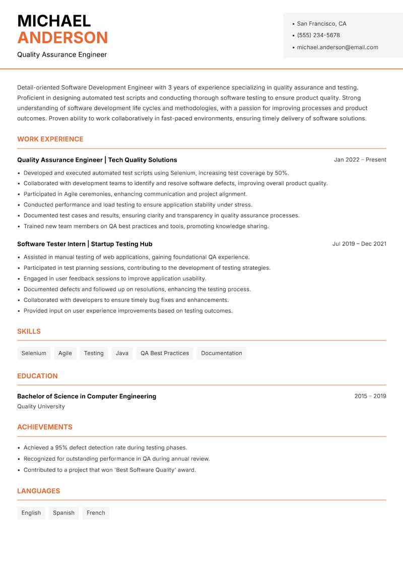 Software Development Engineer Resume Template