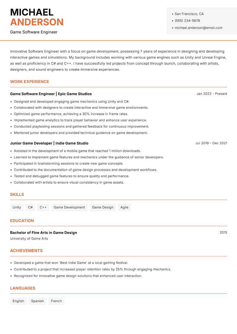 Software Engineer Resume Template