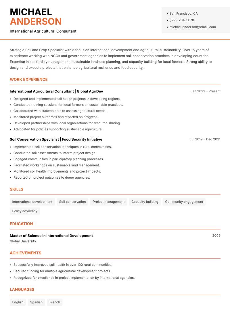 Soil and Crop Specialist Resume Template