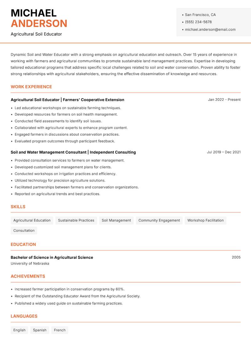 Soil and Water Educator Resume Template