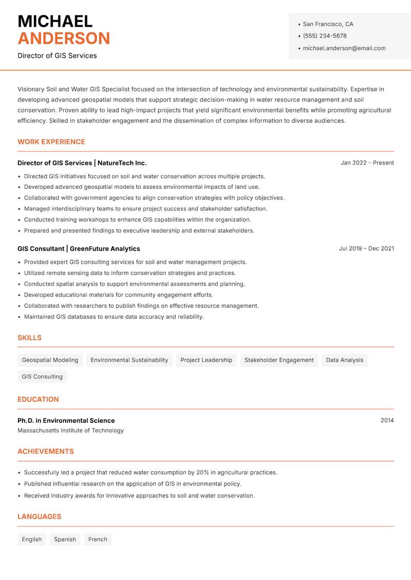 Soil and Water GIS Specialist Resume Template