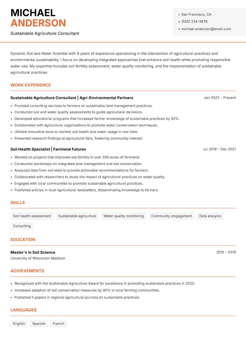Soil and Water Scientist Resume Template