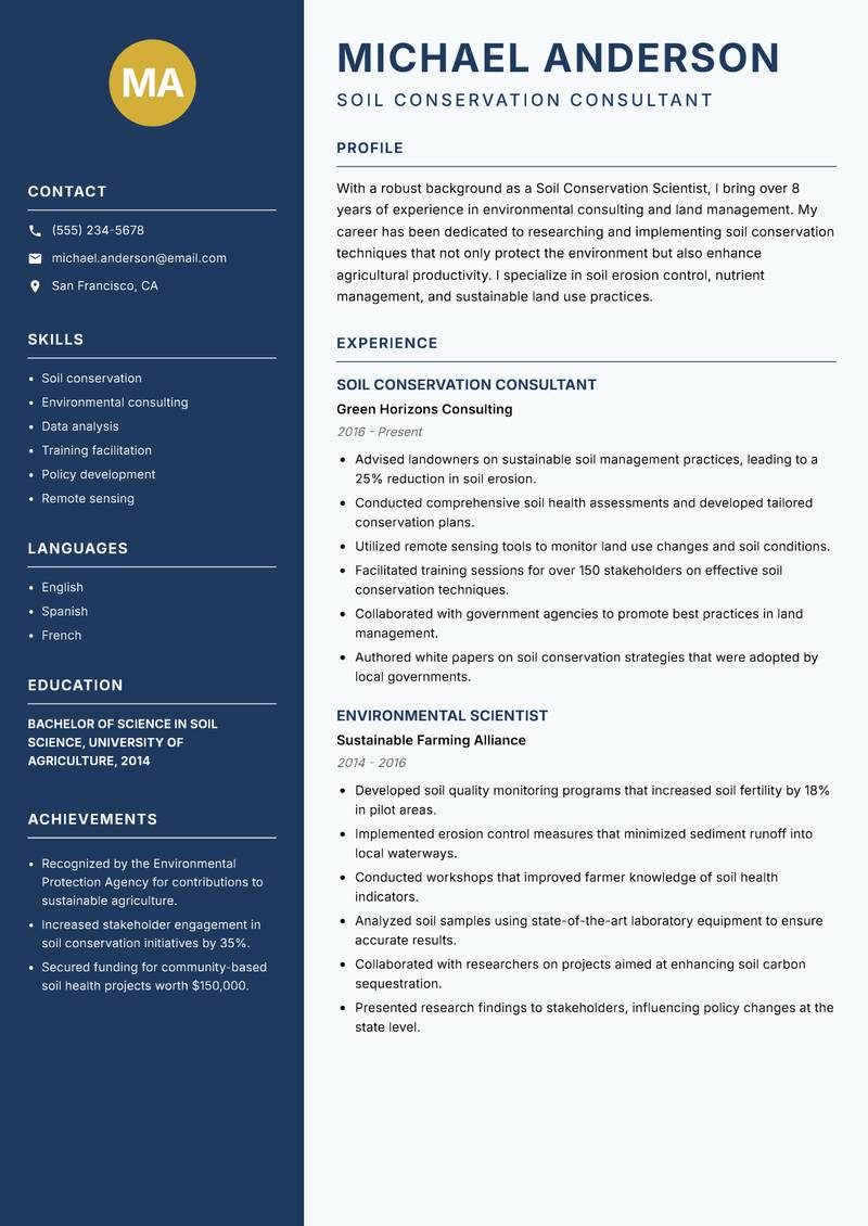 Soil Conservation Scientist Resume Preview Example
