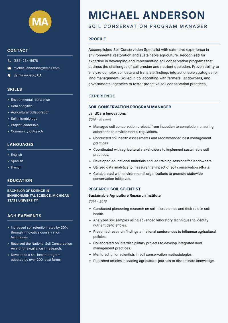 Soil Conservation Specialist Resume Preview Example