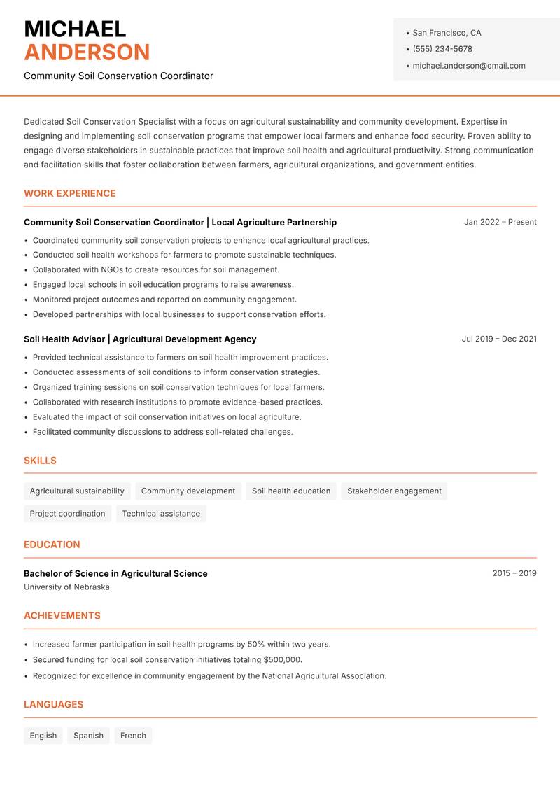 Soil Conservation Specialist Resume Template