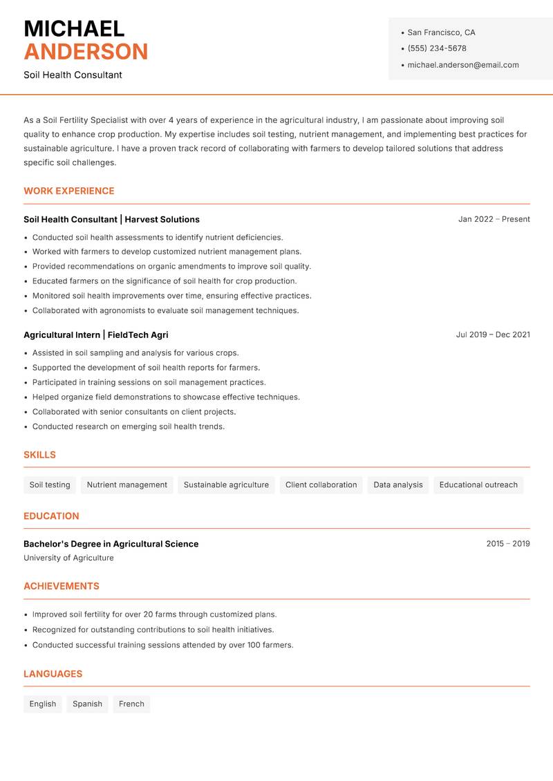 Soil Fertility Specialist Resume Template