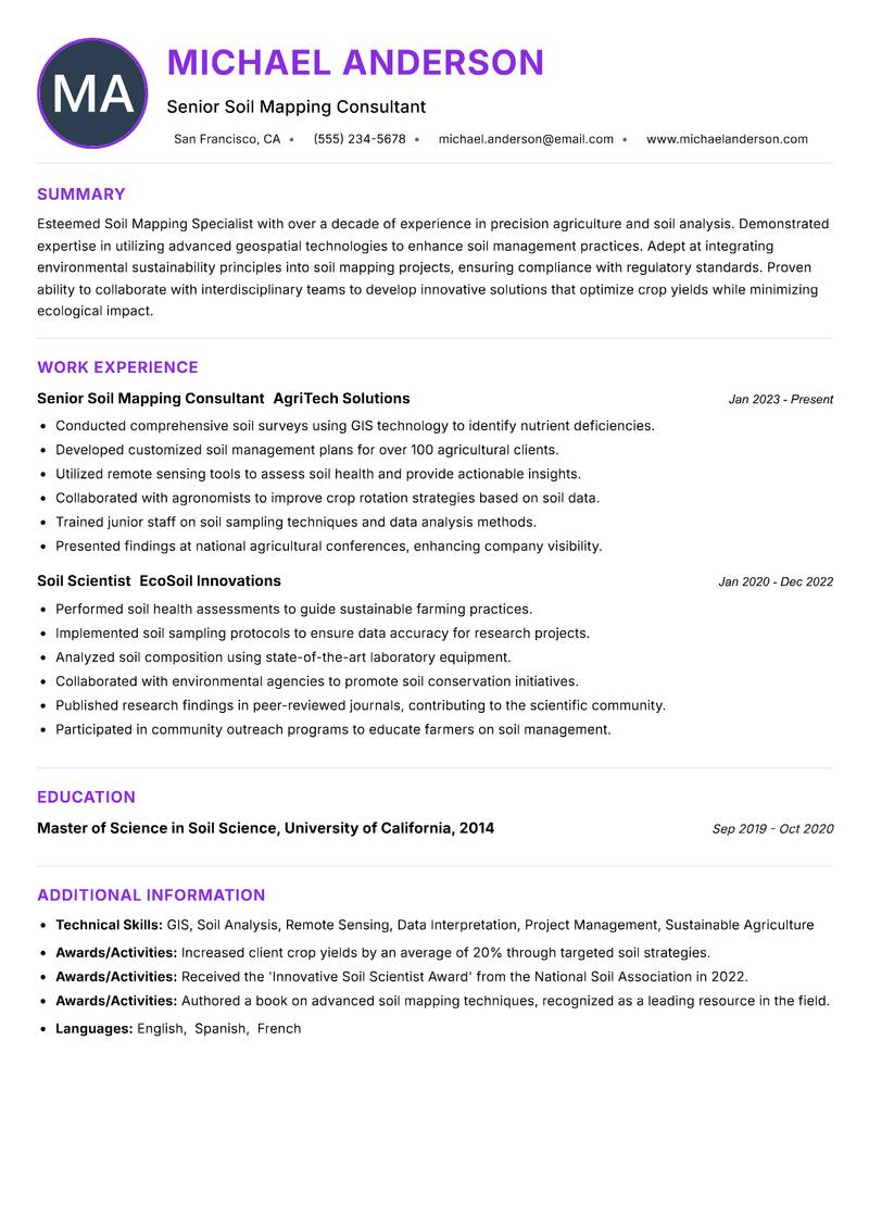 Soil Mapping Specialist Resume Preview Example