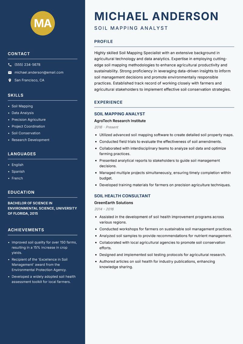 Soil Mapping Specialist Resume Preview Example