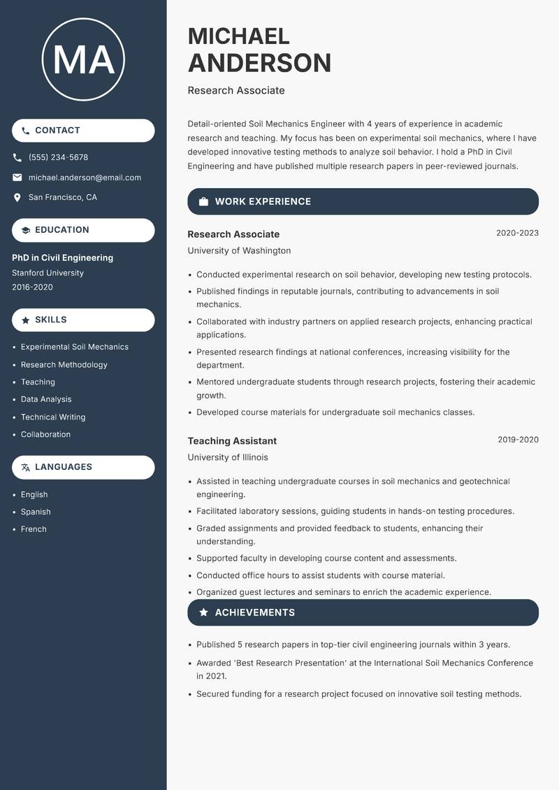 Soil Mechanics Engineer Resume Preview Example