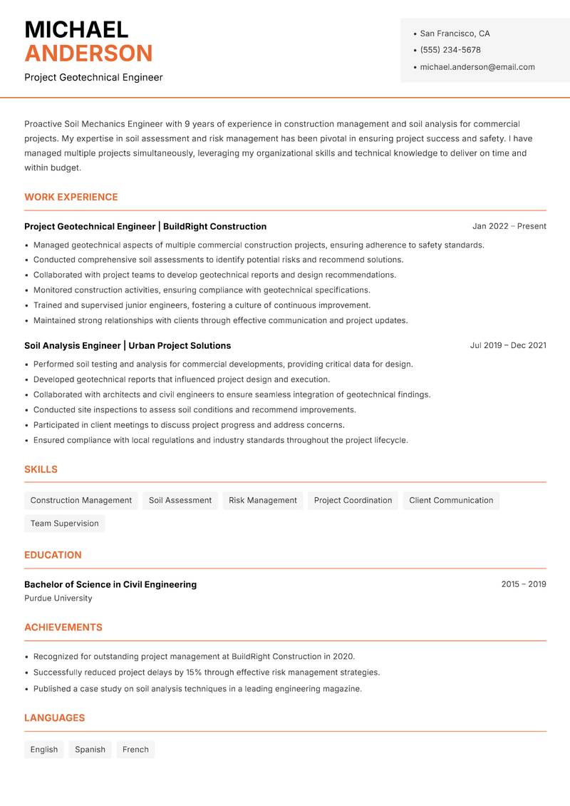 Soil Mechanics Engineer Resume Template