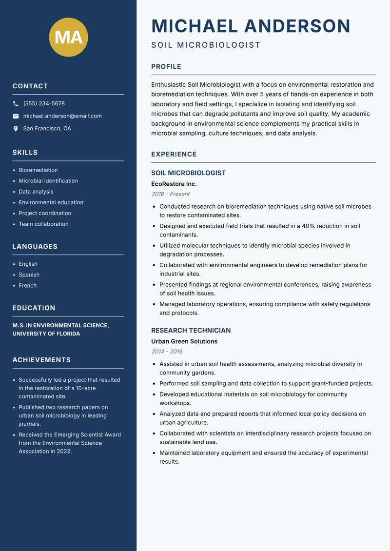Soil Microbiologist Resume Preview Example