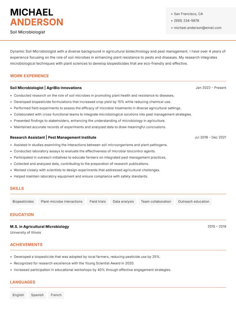 Soil Microbiologist Resume Template