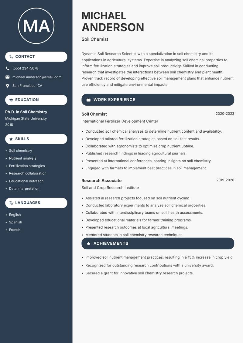 Soil Research Scientist Resume Preview Example