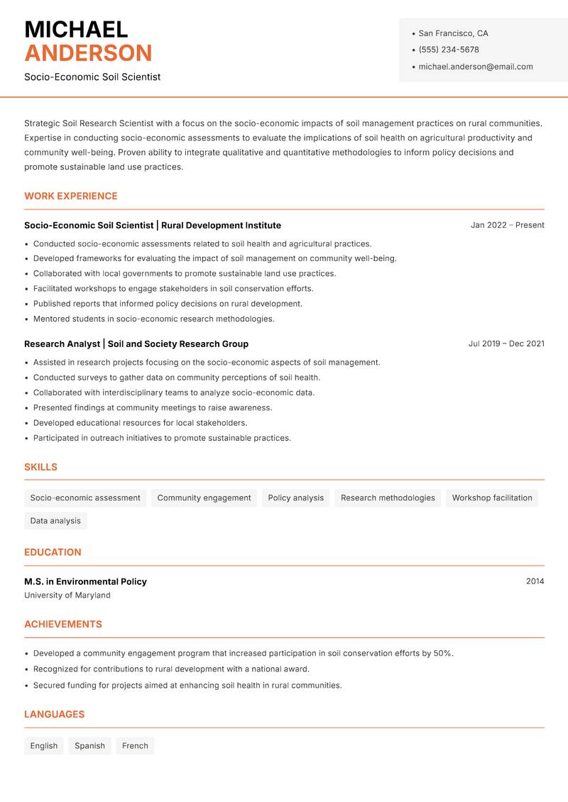Soil Research Scientist Resume Template