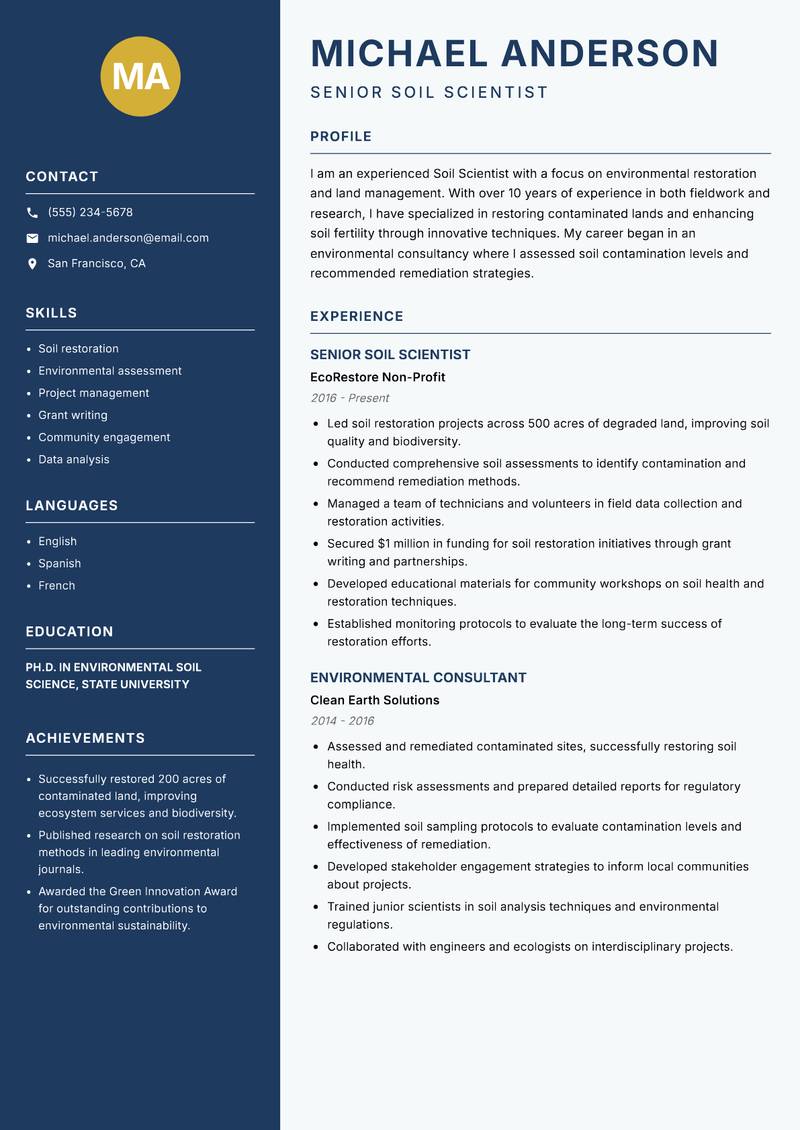 Soil Scientist Resume Preview Example