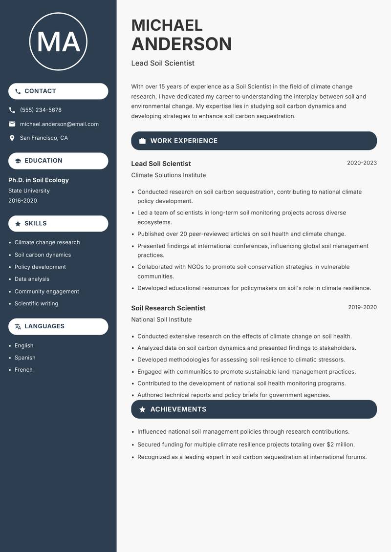 Soil Scientist Resume Preview Example