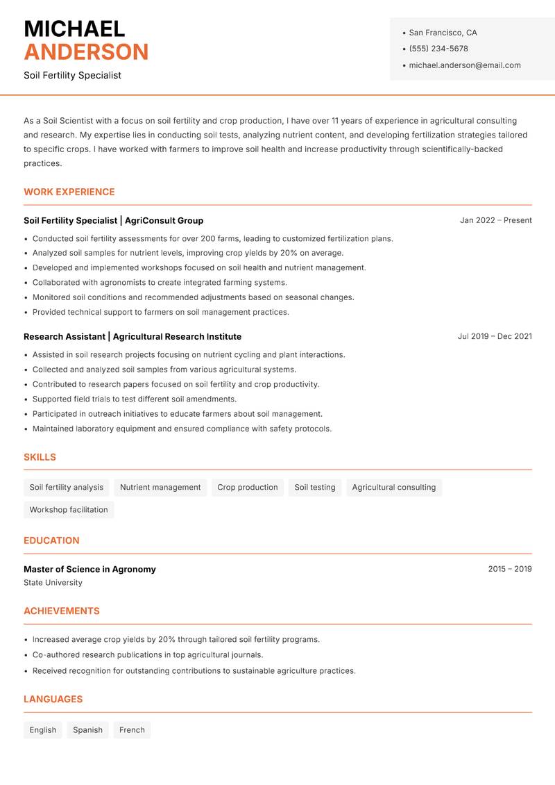 Soil Scientist Resume Template