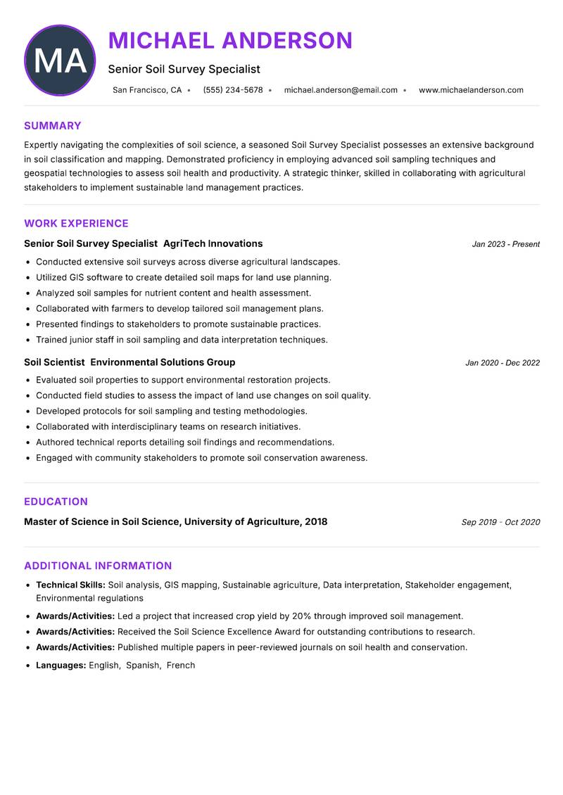 Soil Survey Specialist Resume Preview Example