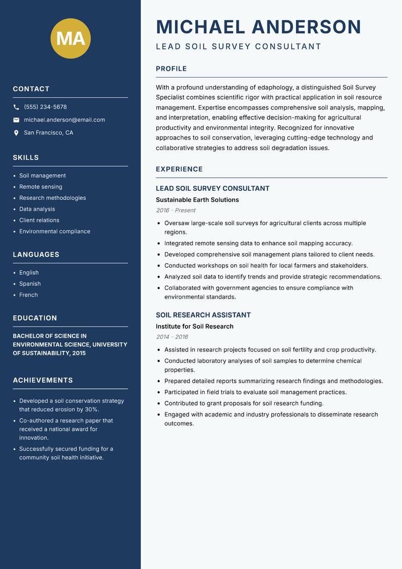 Soil Survey Specialist Resume Preview Example