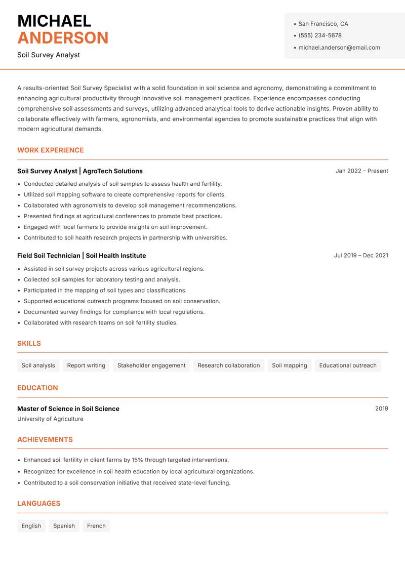 Soil Survey Specialist Resume Template