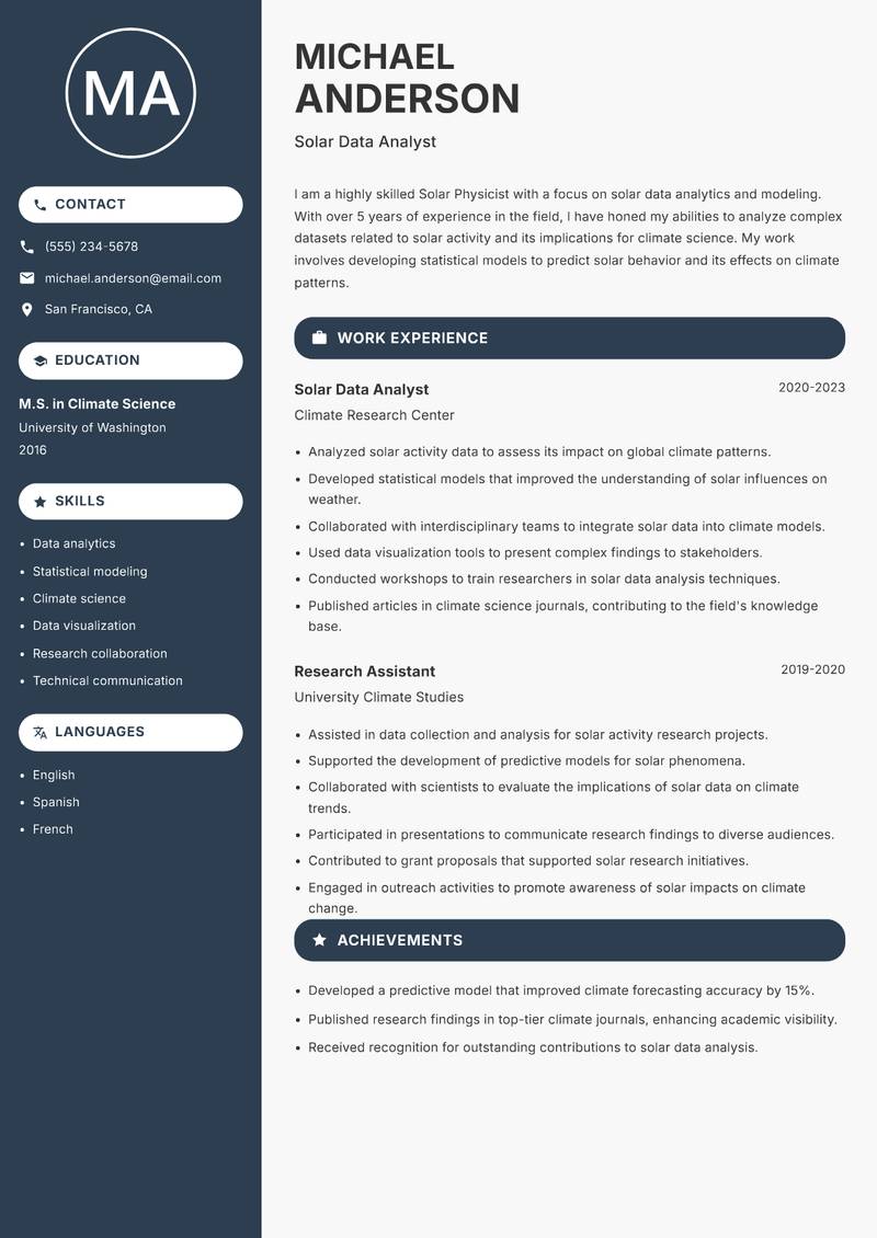 Solar Physicist Resume Preview Example