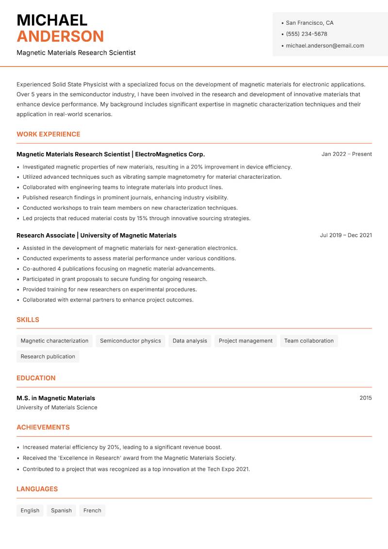 Solid State Physicist Resume Template